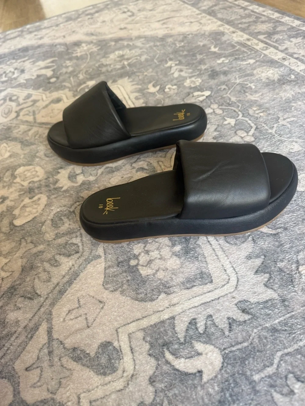 Beek Black Leather Platform Slide Sandals Size 10 NWT/Unworn